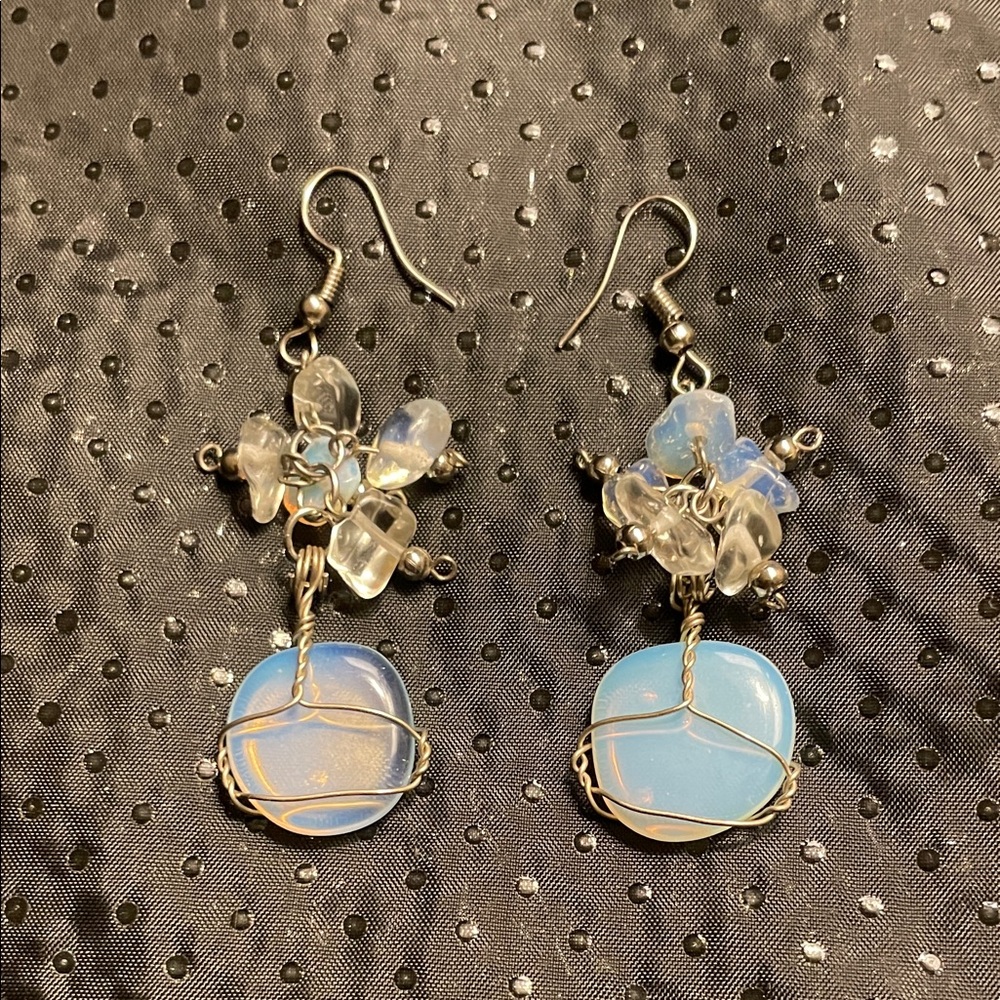 Opalite Gemstone Wire-Wrapped Earrings